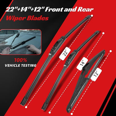 OTUAYAUTO Windshield Wiper Blades Replacement for Nissan Juke 2011-2017 All-Extreme Weather Performance Quiet No Trace Front and Rear Wipers J/U Hook - 22"+14"+12" (Pack of 3)