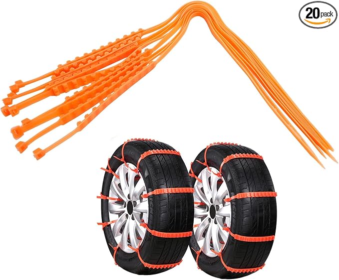 Topteng 20Pcs Emergency Snow Tire Chains Anti-Skid Traction Belts for Car SUV Truck – Universal Fit for 6.9–11.6 Inch Tires – Nylon Winter Road Grip Straps for Ice Mud Sand, Zip Tie Tire Chains