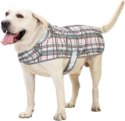 Dog Raincoat for Large Dogs Waterproof Jacket Hooded Rain Coats with Reflective Strips Leash Hole & Poncho Adjustable Fit (Plaid,XL)