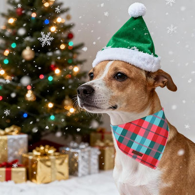 Unique Style Paws Dog Bandanas 1PC Washable Cotton Triangle Puppy Scarfs Christmas Red Green Grid with Colorful Flower for Small Medium Large Dogs and Cats
