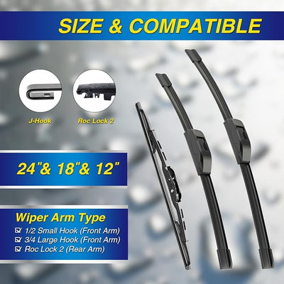5 PLUS® Windshield Wipers Replacement for Chevy Blazer 2023-2019,Silicone Water Repellent Wiper Blades-24"/18"/12"(Set of 3), OEM Fit, All-Season, Easy Installation