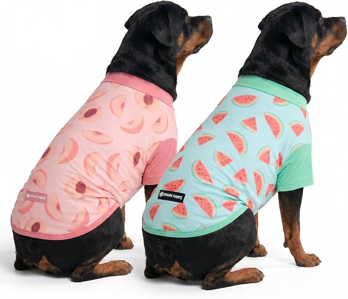 Spark Paws Sunblock Dog T-Shirt, SPF30 Protection, Lightweight Breathable Quick Dry for Dogs with Sensitive Skin - Watermelon & Peach (Set of 2) - 4XL