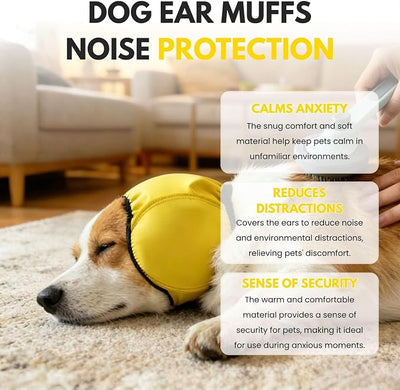 Waterproof Dog Ear Covers No Shake Ear Wraps for Dogs Bath,Grooming & Drying,Noise Protection Ear Muffs Anxiety Relief,Adjustable Calming Hoodie Shower Cap for Hematoma(Bright Yellow,L)