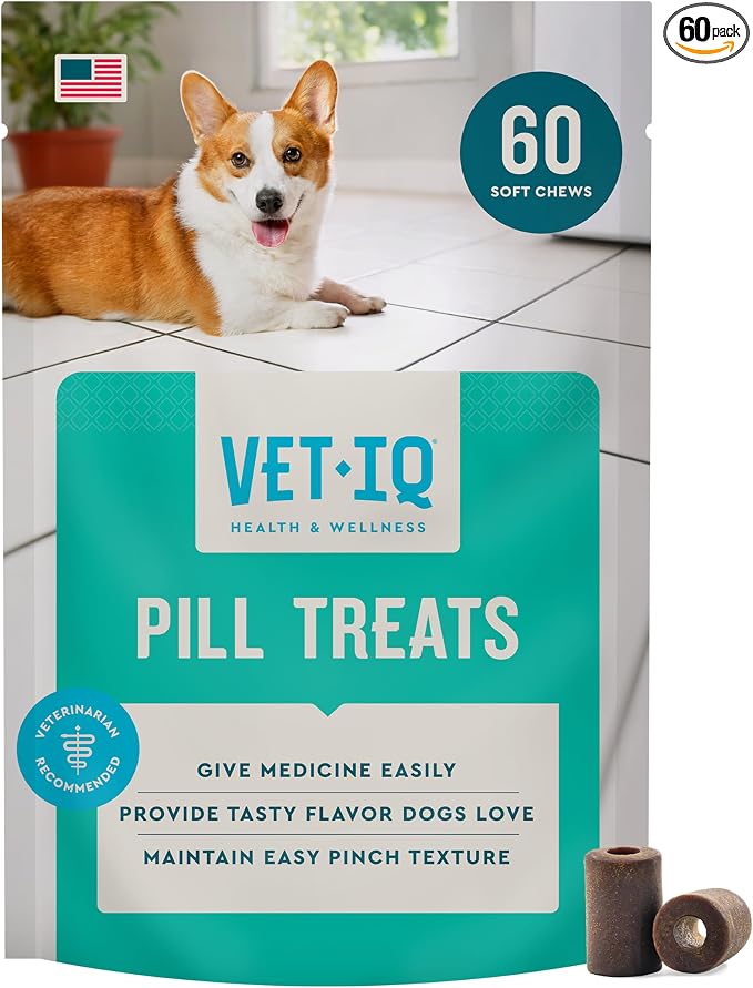 VetIQ Pill Treats Advanced Formula 60 Count Chicken Flavor Soft Chews for Dogs - Pill Pockets with Built-in Tube for Hiding Medication and Supplements, Made in USA Dog Treats