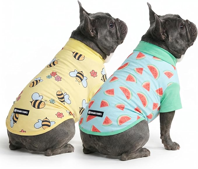 Spark Paws Sunblock Dog T-Shirt, SPF30 Protection, Lightweight Breathable Quick Dry for Dogs with Sensitive Skin - Bees & Watermelon (Set of 2) - Size XL