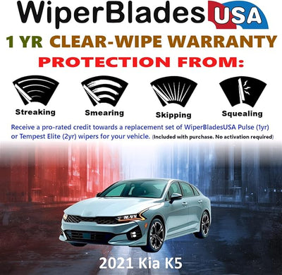 WiperBladesUSA Wiper Blades Set w/ 1yr warranty compatible with Kia K5 2021 Wipers (Set of 2) Pulse Wipers