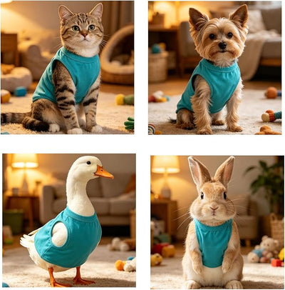 Cotton Dog Clothes Summer Pet Outfit Plain Color Tees Teal Color Doggie Shirt for Yorkie Chihuahua Teddy French Bulldog Dachshund (Neck Girth 12.99'')