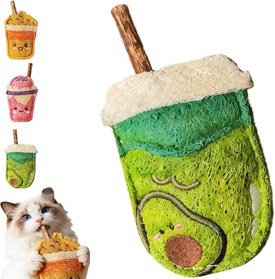 Natural Loofah Chew Cat Toys Janpanese Style, Dental Care Silvervine Sticks for Indoor Cats and Kittens, Milk Tea Cup-Shaped Catnip Treat Toys (Green)