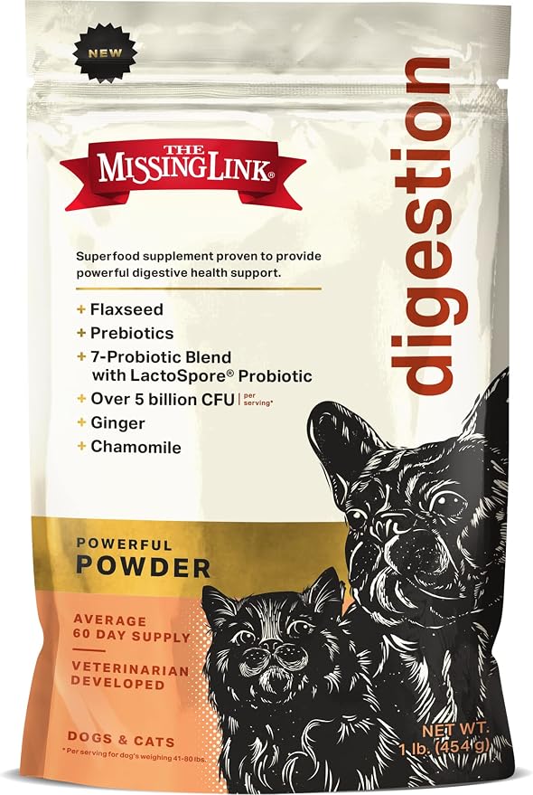 Digestion Superfood Supplement Powder for Dogs & Cats - Fiber, 7-Probiotic Blend + Chicory Root Prebiotic, Ginger, Chamomile - Supports Daily Digestive & Bowel Health - 1lb