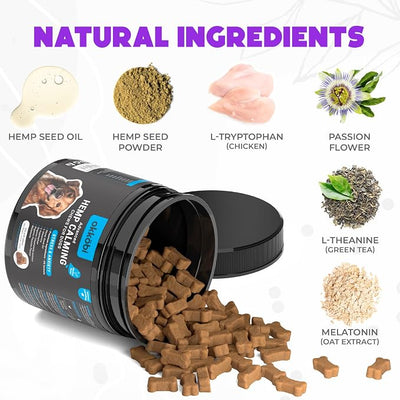 Hemp Calming Chews for Dogs Anxiety 200 pcs - Chicken Flavored - Dog Anxiety Relief - Dog Calming Chews - Melatonin for Dogs - for Stress, Travel, Check-up, Barking or Grooming - Dog Calming Treats