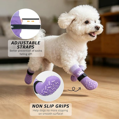 SCENEREAL Anti Slip Dog Socks to Prevent Licking Paws for Hot/Cold Pavement, Paw Protector Traction Control on Hardwood Floor, Dog Shoes Booties for Puppy Small Medium Large Senior Dogs, Purple S