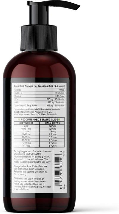 Wild Alaskan Salmon Oil for Dogs | Liquid Omega 3 Fish Oil with Pump | Skin and Coat, Joint and Heart Support | High Potency EPA and DHA | 16oz