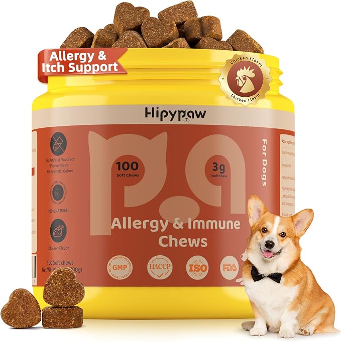 Dog Allergy Relief Chews: Anti-Itch Probiotics for Paw Licking, Seasonal Allergies & Skin Allergy - Dog Allergy Itching Skin Relief & Immune Support with MSM & Turmeric - Chicken Flavor
