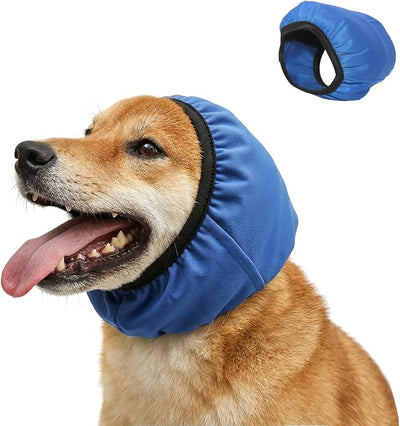 Adhiper Waterproof Dog Ear Muffs & No Shake Ear Wraps for Swim, Bath, Drying, Grooming, Dog Ear-Covers for Sound Noise Protection & Anxiety Relief - Head Circle 11.8-15.8in（Blue/M）
