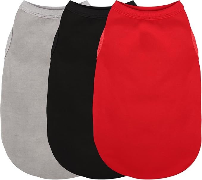 Paiaite 3 Pieces Plain Dog Shirt Sleeveless Puppy Cotton Dog Shirts Breathable Pet Apparel Tank Top Colorful Puppy Sweatshirt Clothes for Small Medium Dogs Red Black and Grey 4XL