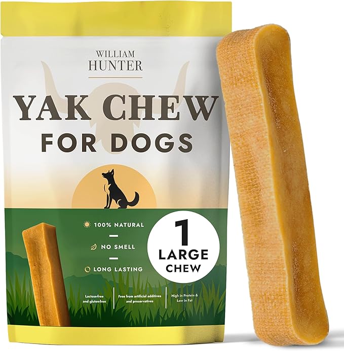 William Hunter Yak Cheese Himalayan Dog Chews - Long Lasting 100% Natural High Protein Dental Dog Chews for Aggressive Chewers (Large 1 Pack)