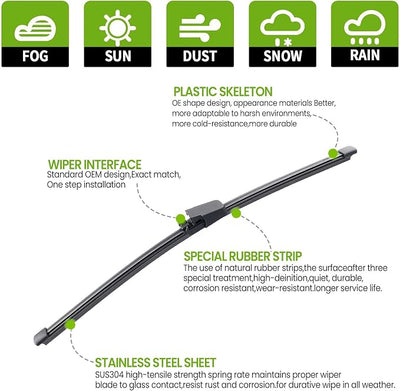 PARRATI® 13 Inch Rear Wiper Blade Replacement for 2010-2014 VW Golf 2009-2015 Tiguan 2009-2014 Jetta 2006-2009 Rabbit/2004-2010 Touareg,All-Season Windshield Wiper(13-V)