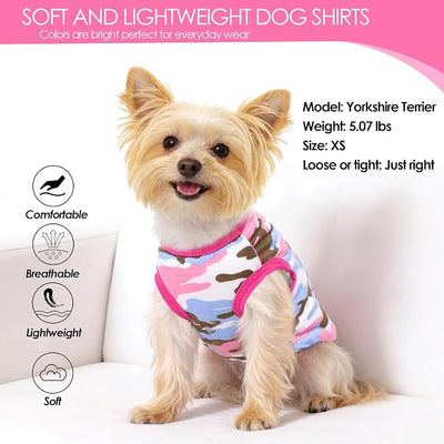 2 Pack Dog Clothes for Small Dogs Puppy Clothes Summer Dog Shirts for Small Dogs Girl Camouflage Pet T Shirts Female Cats Chihuahua Yorkie Apparel Pink Camouflage + Solid Color (XXS)