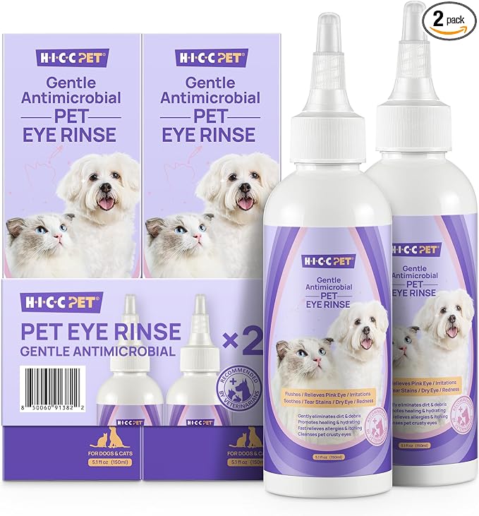 Dog Eye Wash, Daily Eye Rinse for Dogs & Cats, Gently Cleans Tear Stains & Debris, Tear Stain Remover, Supports Routine Eye Care for Pets & Small Animals(2 x 5.1 fl oz)