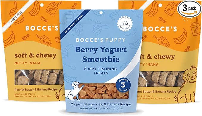 Bocce's Bakery Nutty Nana + Berry Yogurt Smoothie Dog Treat Bundle – Natural, Wheat-Free Soft & Chewy Cookies and Training Bites Made with Real Ingredients and Baked in The US – 3 Pack