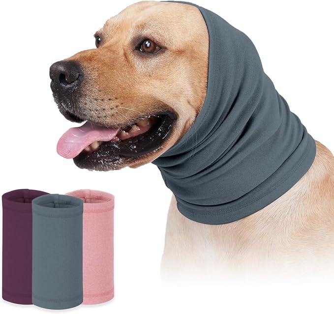 Dog Calming Hoodie Head Wrap,No Shake Anxiety Relief Quiet Thunder Vest for Dogs,Ear Protection Head Muffs for Grooming,Pet Covers for Fireworks,Vet Visits,Bathing,Grey Blue,S