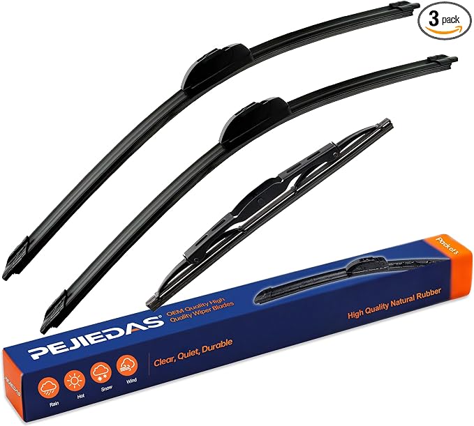 3 Replacement Wiper Blades For Jeep Patriot 2007 2008 2009 2010-2017 21" + 21" + 10" Front and Rear Wiper Blades (Pack of 3)