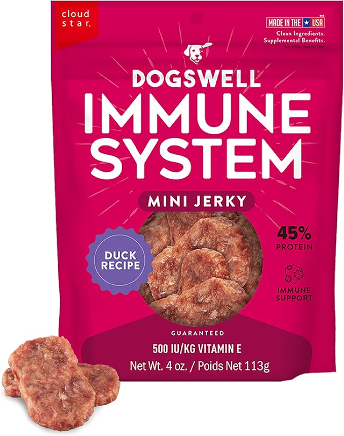 Immune System Mini Jerky Dog Treats, Duck, 4 oz. Pouch