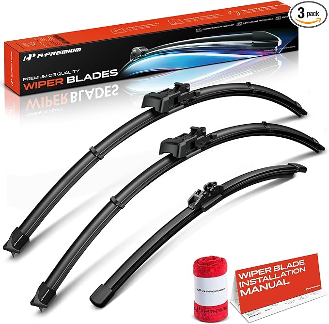 A-Premium 28"+28"+15" Windshield Wiper Blades with Wear Indicator & Towel | Compatible with Ford Edge 2015-2024, Front Rear Wipers Blade Set, TL2/FR_DH Arm Connector, Pack of 3