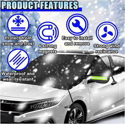Car Windshield Ice Snow Cover with Magnetic Edges, Heavy Duty Oxford Fabric Windscreen Protector Cover with Side Mirror Covers, Winter Waterproof Frost Cover for Car Truck SUV RV (Green)