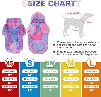 PAWCHIE Dog Hoodie for Small Dogs,Tie Dye Dog Cloth with Leash Hole,Puppy Sweatshirt, Pet Outfit, Cat Apparel,Pink Blue,L