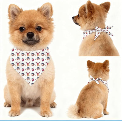 4th of July Dog Bandana, Patriotic Ice Cream Cupcake Pet Triangle Scarf for Independence Day Party Outfit, American Flag Neckerchief for Small Medium Dogs, Puppy Gift for Boys Girls