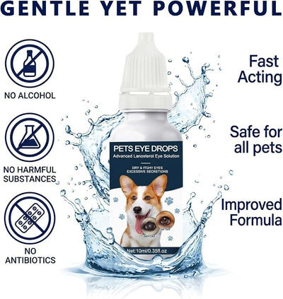 Cataract Drops For Dogs, Natural Safe Dog Eye Drops For Soothe Itching Irritation & Dry Eyes, Improve Eye Vision Clarity, Not For Human Pet Tear Stain Cleaner Suitable for All Animals (2 X 10 ml)