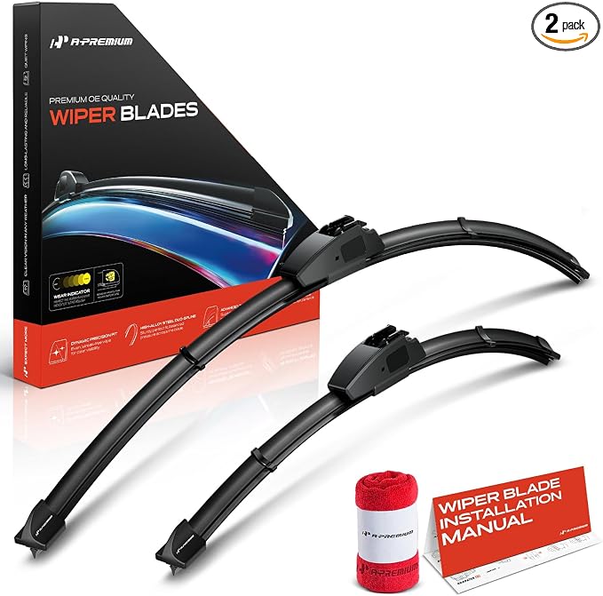 A-Premium 26" + 16" Windshield Wiper Blades Compatible with Hyundai Santa Fe 2019-2023, Santa Cruz, Kona, Kona Electric - Fits J-Hook Wiper Arm, w/Wear Indicator & Towel, Left and Right (Pack of 2)