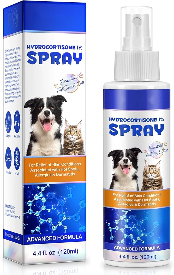 Hydrocortisone Spray for Dogs and Cats, Hot Spot Treatment & Itch Relief Spray for Dogs, Dog Hydrocortisone Sprays Soothes Irritated Dry Itchy Skin, Allergies & Dermatitis - Gentle and Safe, 120ml