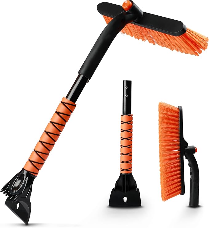 EcoNour 27" 3 in 1 Snow Brush with ice Scraper for car Windshield and Window | 360° Aluminum Rotatable Snow Brush for car | Winter Snow Removal Tools with Detachable Foam Grip | Winter Car Accessories