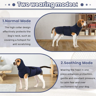 Dog Anxiety Vest with Hoodie,Breathable Dog Thunder Jacket for Thunderstorms,Fireworks,Vet Visits,Separation,Adjustable Calming Vest for Small Medium Large Dogs,Navy,L