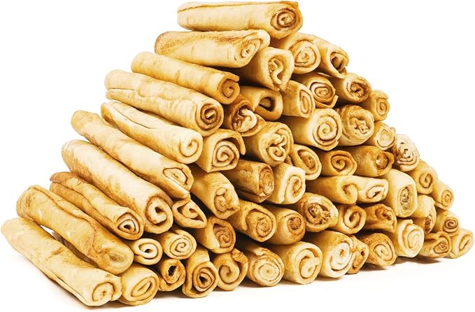 Dog Rawhide Rolls Twist Sticks 6.5 Inch Chew Treats Chicken Flavor 60 Count for Puppy and Small Dogs