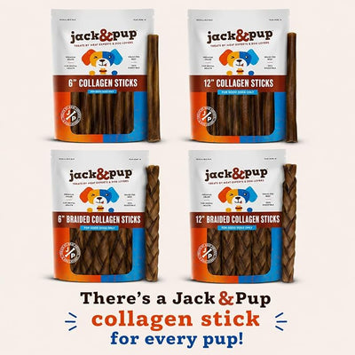 Jack&Pup 6" Collagen Sticks for Dogs - Rawhide Free Dog Chews Long Lasting Collagen Chews for Dogs - Bully Sticks Alternative (4 Pack)