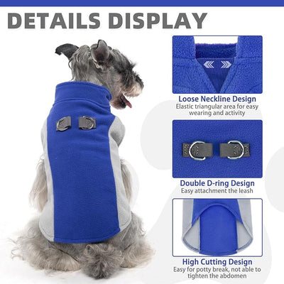KOOLTAIL Small Dog Sweater - Dog Fleece Vest Jacket with Leash D-Ring for Small Medium Dogs, Soft Pullover Winter Warm Cold Weather Coats, Pet Fall Clothes Outfit for Puppy Cat Boys&Girls, Blue XS