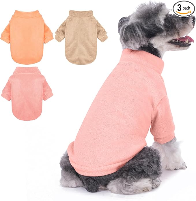 GYALAPERI Dog Sweater, 3 Pack Dog Sweaters for Small Dogs Girl Boy, Ultra Soft Warm Puppy Clothes Dog Coat for Winter (Peach+Lt Camel+Pink, Small)