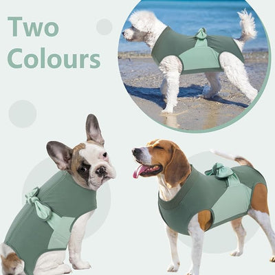 SAWMONG Recovery Suit for Dogs, Cotton Dog Surgery Suit Female Spay Pet Male Breathable, Zipper Neuter Onesie Bodysuit Prevent Licking Wounds, Substitute E-Collar & Cone(Green, Large)