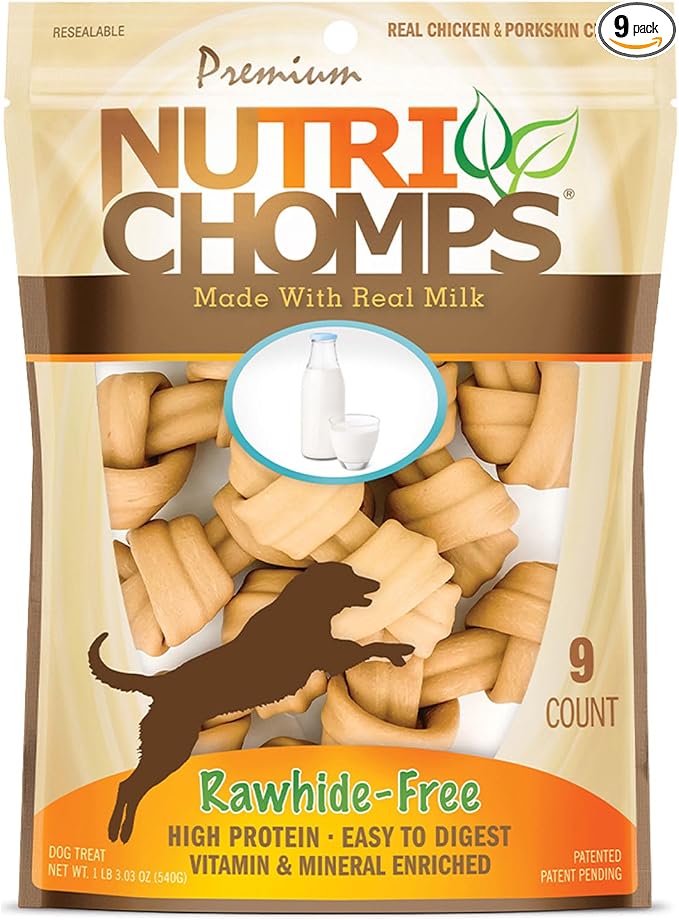 Dog Chews, 4-inch Knots, Easy to Digest, Rawhide-Free Dog Treats, 9 Count Real Milk flavor