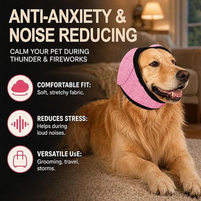Noise Cancelling Ear Wrap,Quiet Dogs Calming Hoodie,Waterproof Dog Calming Hood,Dog No Shake Ear Muffs Noise Protection Firework Thunder Vacuum,Adjustable for Grooming Bathing & Swimming(Pink-M)
