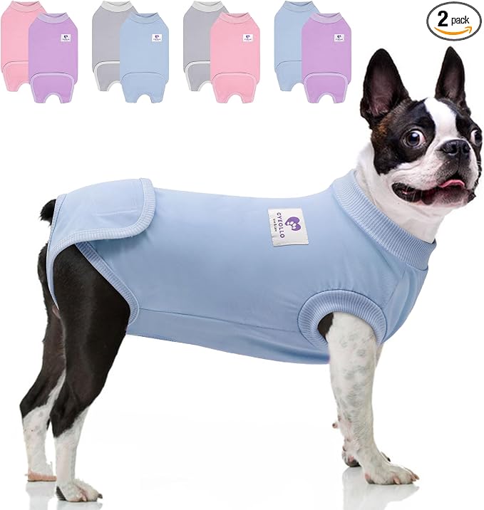 cyeollo 2pack Surgery Recovery Suit for Dogs Cats Soft Breathable Female Male Pet Bodysuit After Surgery for Spay, Neuter, Surgical Recovery Onesie Shirt for Small Medium Large Dogs, Blue & Grey, L
