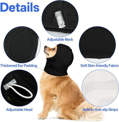 MIGOHI XL Dog Ear Muffs Hematoma with Soft Pad - No Shake Ear Wrap for Dogs, Ear Protection for Dogs Noise Anxiety,Adjustable Dog Head Cover for Separation,Vet Visit,XL,Black