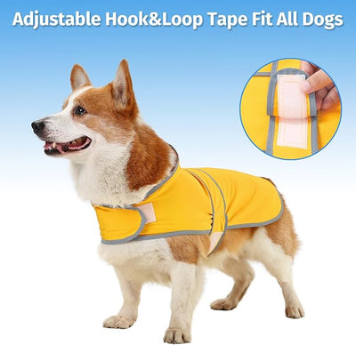 Dog Raincoat for Medium Dogs Waterproof Jacket Hooded Rain Coats with Reflective Strips Leash Hole & Poncho Adjustable Fit (Yellow,L)