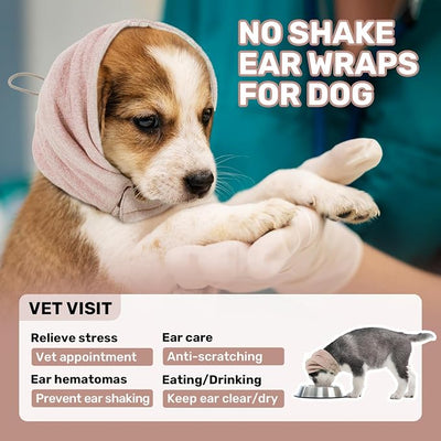 Dog Calming Hoodie, No Shake Ear Wraps for Dogs, Adjustable Dog Ear Muffs for Noise Protection, Ear Wrap Head Cover for Anxiety Relief & Hematoma (Dusty Rose, S(Head Circle:9.8"-14.9"))