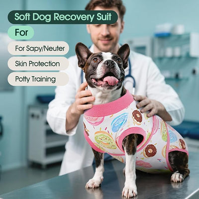 Kuoser Dog Surgery Recovery Suit, Soft Breathable Dog Recovery Suit for Female Spay Male Nueuter, Anti Licking Puppy Onesie Pet Surgical Suit for Dogs Abdominal Wounds Skin Disease, Donut S