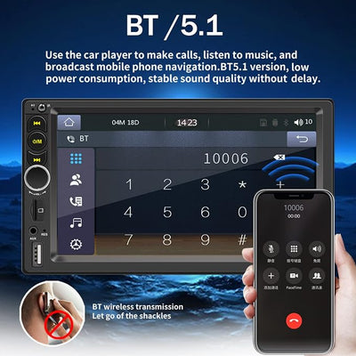 7'' Double Din Car Stereo Build-in Apple Carplay,Bluetooth 5.1 Hand-Free Calling,Touchscreen Car Radio FM,GPS Navigation,Night Vison Backup Camera,USB/TF/Subwoorf/240 watts