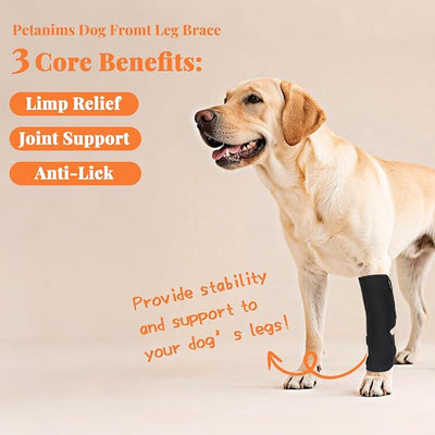 Petanims 2 Packs Dog Front Leg Brace for Remission Hyperextension - Wrist Support for Sprain, Arthritis & Injury Recovery - Adjustable Non-Slip Dog Leg Wrap, Fits Left or Right, Small